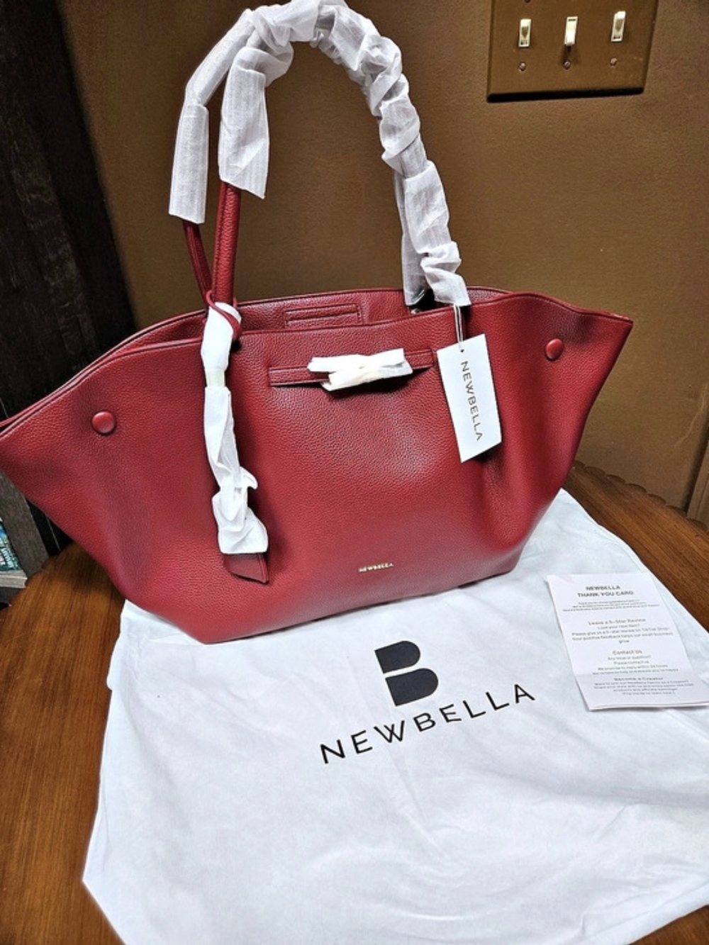 NEWBELLA Structured Tote in Burgundy